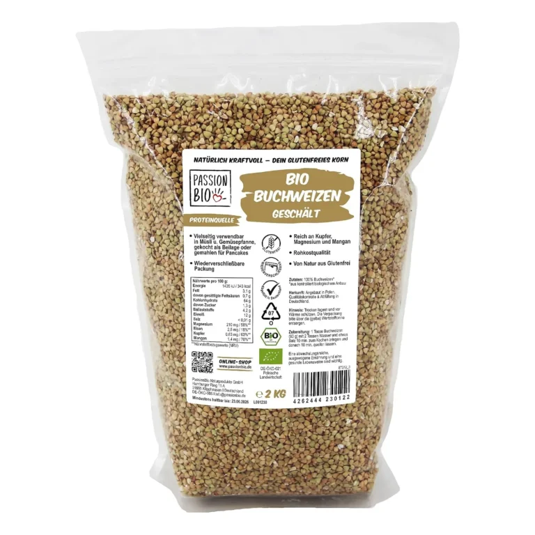 PassionBio Bio Buchweizen 2 KG - wiederverschließbare Verpackung - in Rohkostqualität